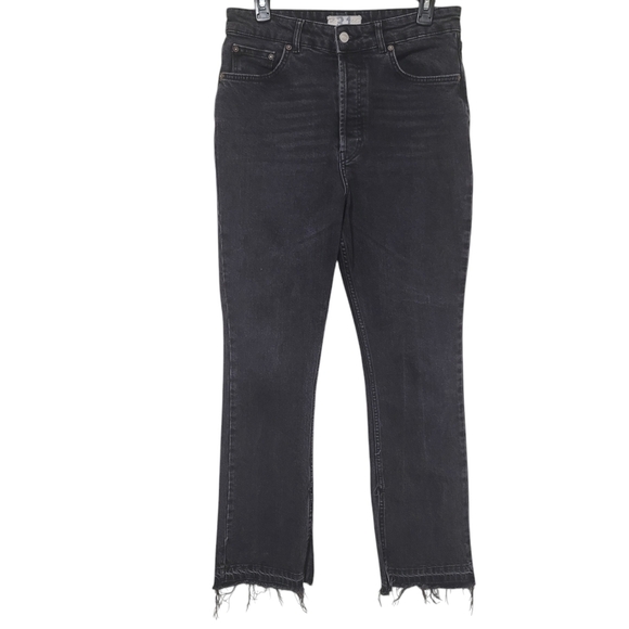 We The Free Denim - Free People Black Denim High Waist Jeans w/ Raw Hem & Slit Detail, 32,